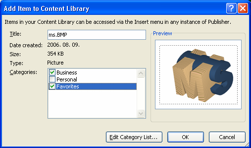 Az objektumok újrafelhasználását segíti a tartalomkönyvtár Mindezek hatására megjelenik a Content Library munkaablak, ahol a Category és Type szűrők segítenek a megfelelő szöveges vagy grafikus