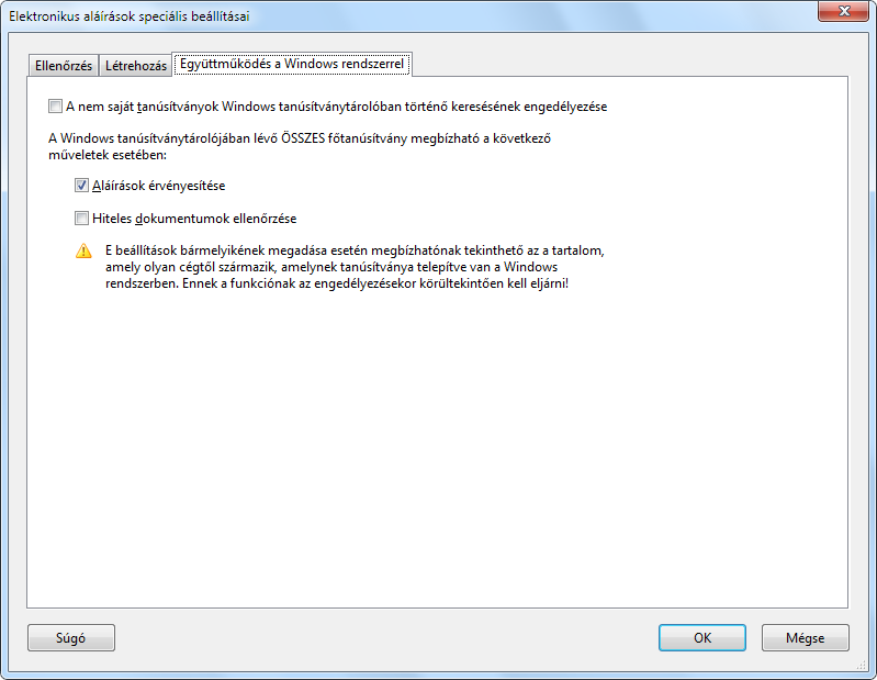 Megjegyzés: a működéshez a Windows tanúsítványtárában (Start Menü / Futtatás: certmgr.