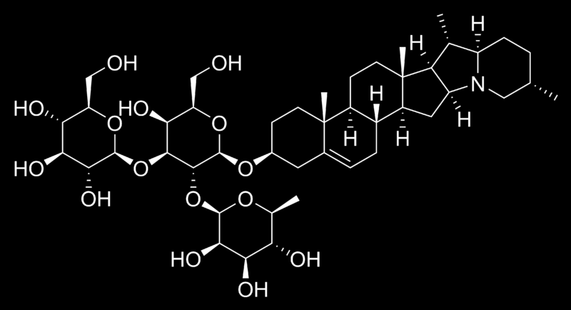 gyűrűs amin -szolanin egy glikoalkaloid (ténylegesen ez van a krumplinak a levelében,