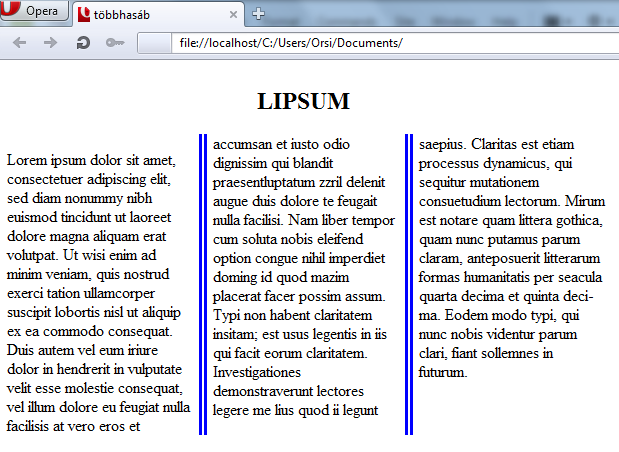 b) A címsor az összes hasábot átíveli ( a HTML-kód és a div CSS-kódja változatlan ): h2