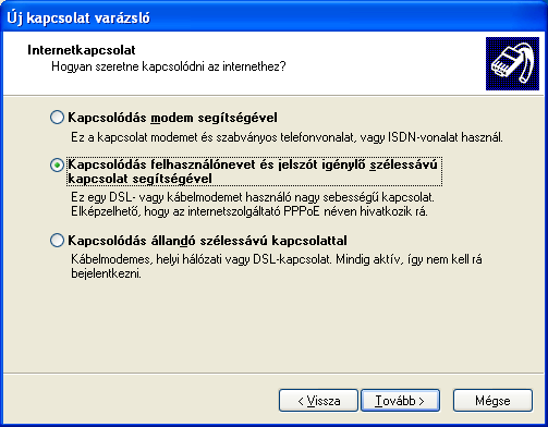 A következő lépésnél válassza ki a Kézzel állítom be a kapcsolatot pontot, majd kattintson a Tovább gombra.