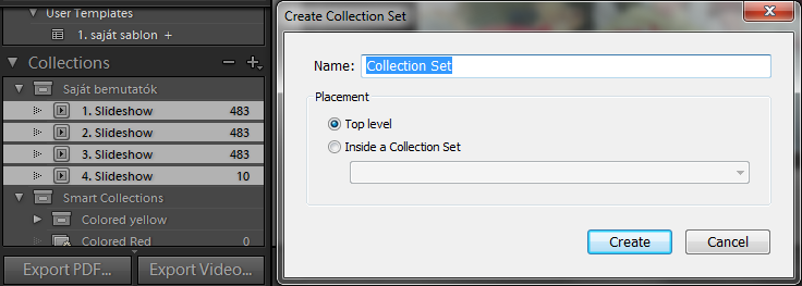 DIASHOW KÉSZÍTÉS 19 bemutatók is elhelyezhetők ebbe a készletbe, akár a létrehozásukkor, az Inside Collections Set választókapcsoló választása után a listából kijelölve, akár később, a diabemutatót a
