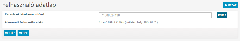 3.2.1.Felhasználó lista Egy felhasználó nevére kattintva érjük el annak adatlapját. Az adatlapn csak a név és a fióknév a megjelenített adat.