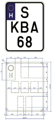 Magyar joganyagok - 326/2011. (XII. 28.) Korm. rendelet - a közúti közlekedési igazgatási feladatokról, a közúti közlekedési 60. oldal okmányok kiad "E" típusú rendszámtábla rajzai: 5. ábra II.