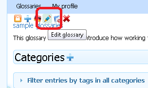 Edit glossary The glossary can be edited using the Edit glossary icon: A glosszáriumot az alábbi ikon segítségével módosíthatjuk: Currently open glossaries can also be edited, in this case look for
