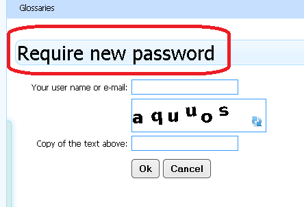 Forgotten pasword screen Click on Forgotten password to open screen S03000 where a new password can be requested.