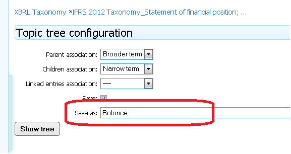 S72C01 Save S72C01 Save Users can save this tree structure by marking the relevant checkbox.