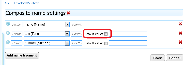 S74B01 Add name fragment Click this button to add a new name fragment to the composite name. This operation opens a new line.