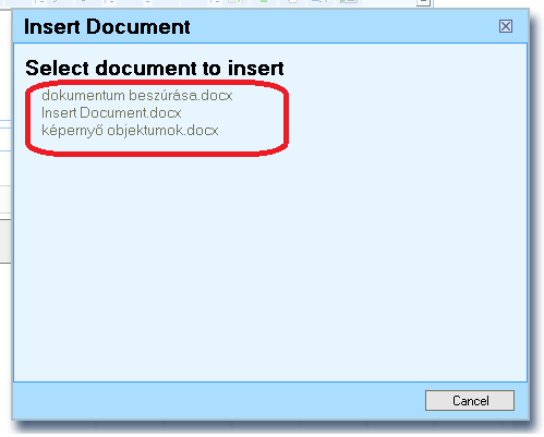 S28T01 Insert Document You are now in the Insert document menu. Documents ready to be inserted are listed under the Select document to insert heading.