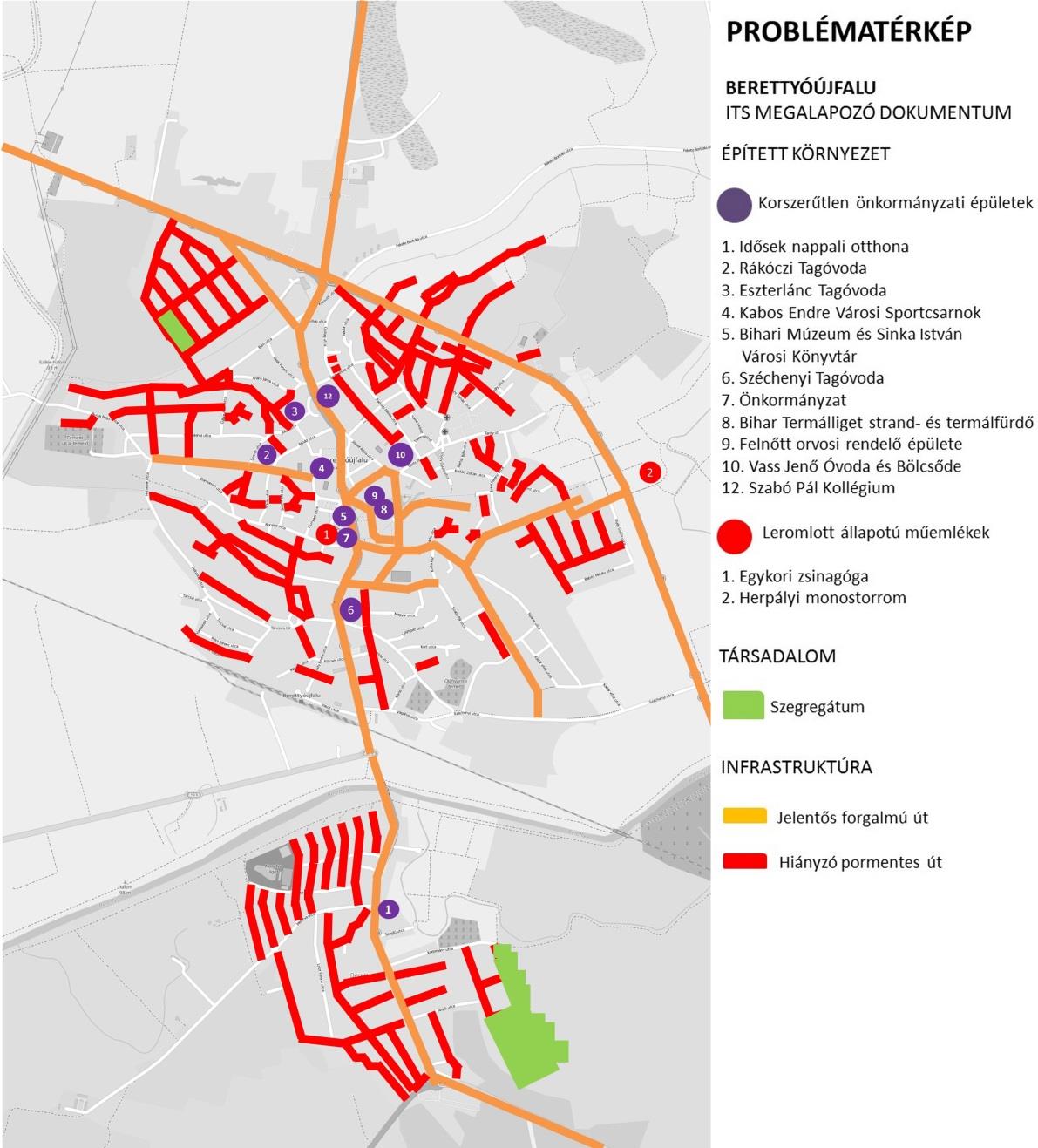 HELYZETFELTÁRÓ - HELYZETELEMZŐ - HELYZETÉRTÉKELŐ MUNKARÉSZEK 198 54. térkép: Berettyóújfalu város problématérképe Forrás: Saját szerkesztés 3.