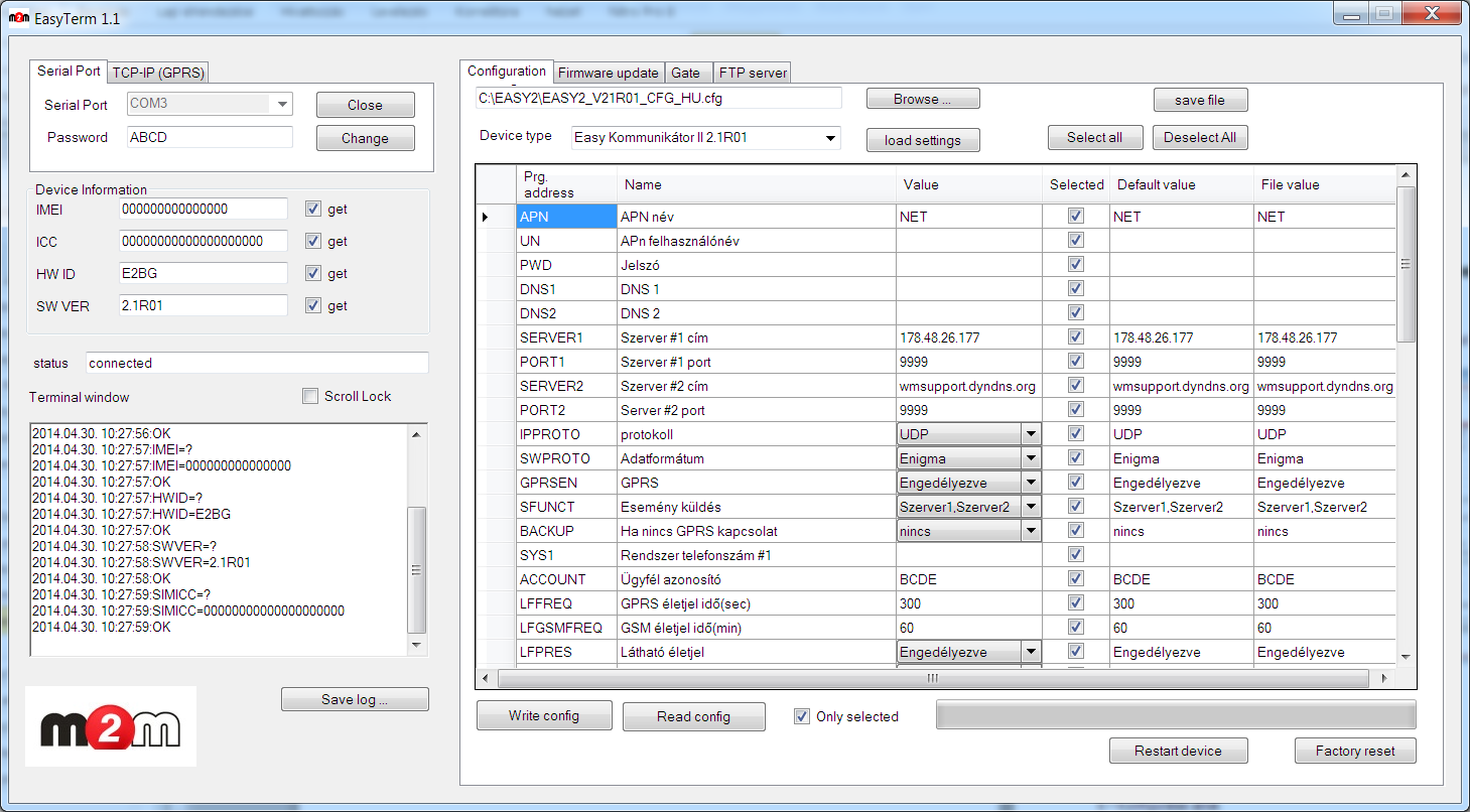 5. EasyTerm - konfigurálás, programfrissítés A gyári konfiguráció nem tartalmaz az Easy 2 működésére nézve bizonyos beállításokat, ezért feltétlenül ajánljuk, hogy az eszköz használatának megkezdése