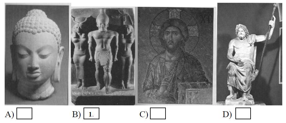3. A feladat az ókor vallásaira vonatkozik. Válaszolj a kérdésekre! (8 pont Elemenként 1 pont) a. Válaszd ki a felsorolásból a képekhez tartozó neveket, és írd számjelüket a képek alá!