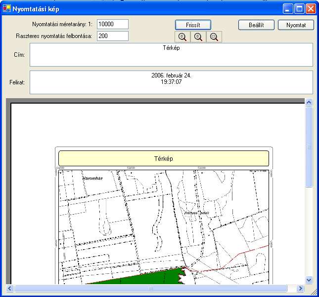 Térképnézet képernyı Aktív keret térképnézeten történı navigáció és a rétegek megjelenítésére szolgáló keret.
