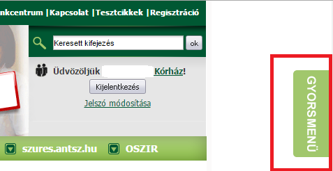 6. A felhasználói felület felépítése és használati útmutatója A felület elérése, belépés, kilépés Sikeres regisztrációt követően az www.antsz.