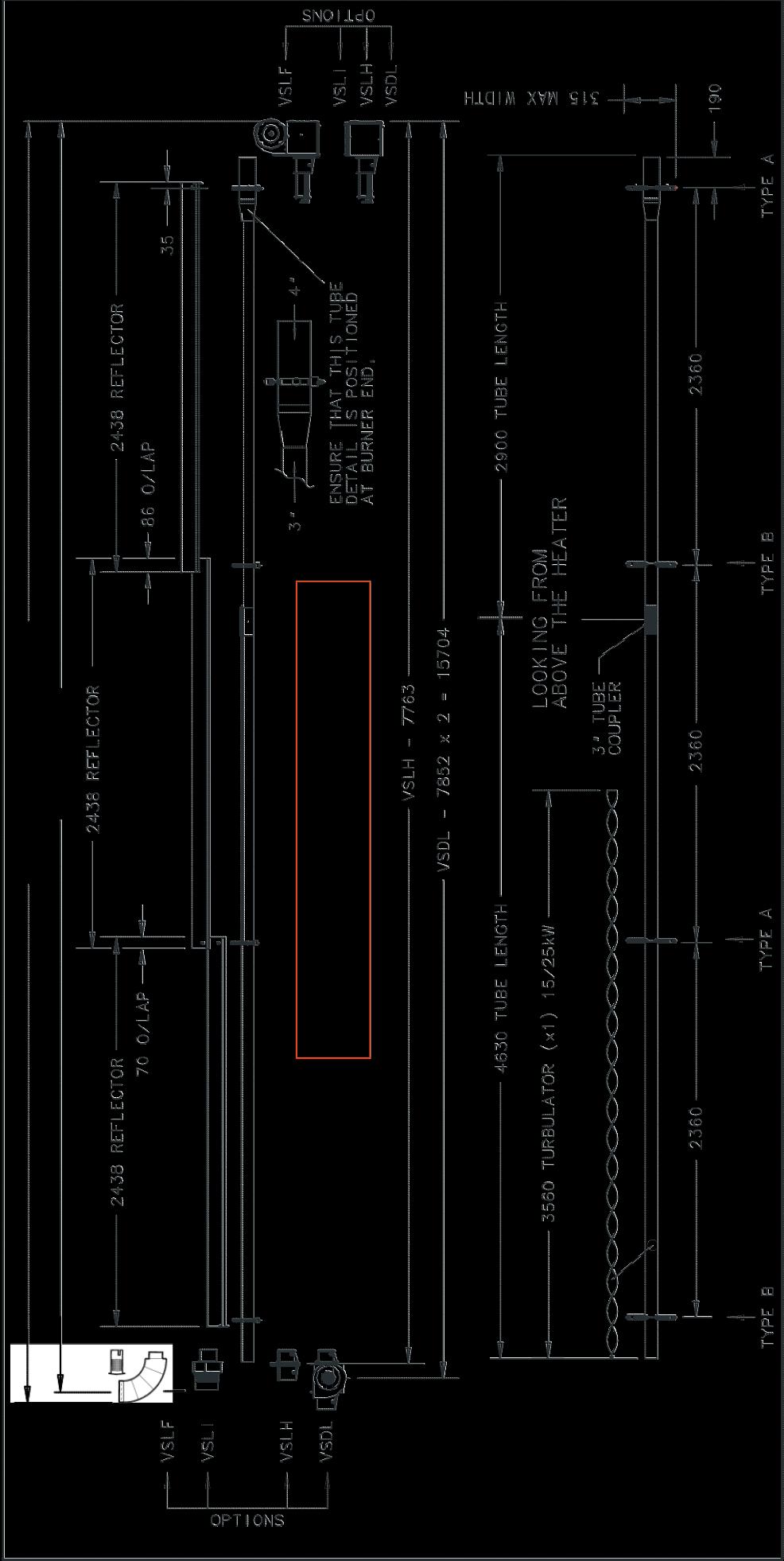 NB. VLSF ONLY USED ON NAT GAS VARIANTS FIGURE 2 VSLF - 8022 (7867 UNFLUED) VSLI - 7917 IMPORTANT: ENSURE FIRST REFLECTOR OVERLAPS SECOND REFLECTOR.