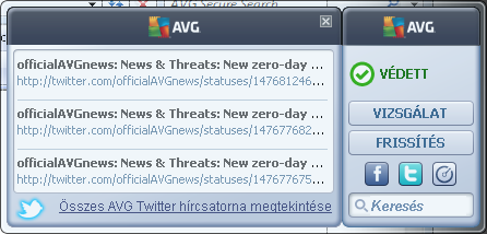 Azonnali frissítés Kattintson az Azonnali frissítés hivatkozásra az AVG Anti-Virus 2012 közvetlen frissítéséhez a minialkalmazásból: Közösségi hálózatok elérése Az AVG minialkalmazás tartalmaz egy