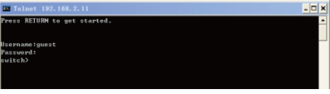 Telneten keresztül történő bejelentkezés A bejelentkezéshez kövesse a következő lépeseket: 1) Ellenőrizze, hogy a switch és a