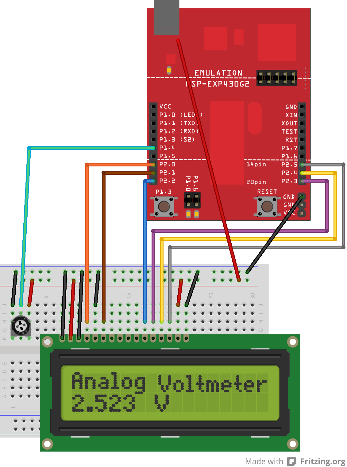 Feszültségmérő vagy hőmérő LCD kijelzéssel Lab11: LCD16x2_voltmeter, LCD16x2_thermometer Az Energia IDE beépített könyvtárai segítségével egyszerűen kezelhetjük a perifériákat.