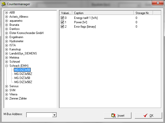 Countermanager (műszer adatbázis) Az átalakítóval már használt Mbus eszközök címkiosztása. A program az adatbázist folyamatosan frissíti a www.hiquel.com webhelyről.