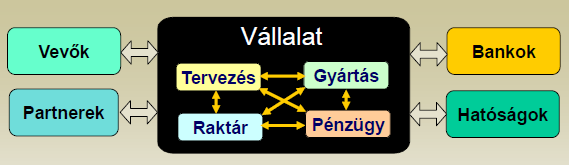 A vállalat, mint információs rendszer A vállalat az üzleti vállalkozás szervezeti kerete. Célja a fogyasztói igények kielégítése, nyereséggel. Felépítése: kapcsolatban álló alrendszerekből áll (pl.