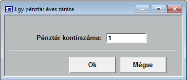 13. Év végi zárás Az év zárásakor kell indítani ezt a feladatot, amit a [9] Rendszerparaméterek menüpont / [7] Egy Pénztár Éves Zárása pontban találunk.