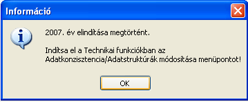 6.2.1. Új év elindítása Az elsı feladat annak az évnek a megadása, amelyik évre a pénztárbizonylatok rögzítésre kerülnek majd. Az évet 4 hosszon kell beírni.