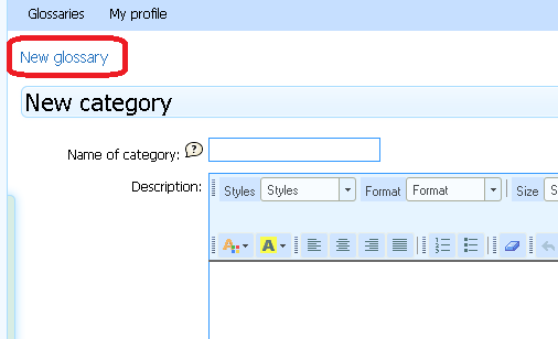 Create new category - Új kategória létrehozása S35000 új kategória létrehozása képernyő Az S35000 képernyőn látható képernyőobjektumok: S35M01 Glossary name Glosszárium neve S35M01 Glosszárium neve