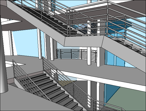 Lépcsők és korlátok hozzáadása 10 Ebben a leckében lépcső és korlát objektumokat adhat hozzá az alapvető épületelrendezéshez. A következők létrehozását tanulhatja meg: Többemeletes egyenes lépcső.