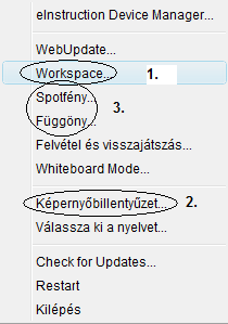 így az oktatói gép bekapcsolása során a szoftver is azonnal használható. Más esetben külön kell indítani az adott nevű programot. (Interwrite táblánál: Interwrite Workspace a program neve).