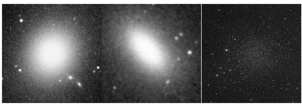 Alaktani osztályozás, Hubble séma. 3.5. ábra: M 110 E6 osztályú normál elliptikus galaxis 3.6. ábra: Normál elliptikusok (bal és közép) és egy törpe (jobb) elliptikus galaxis. 3.1.1.2.