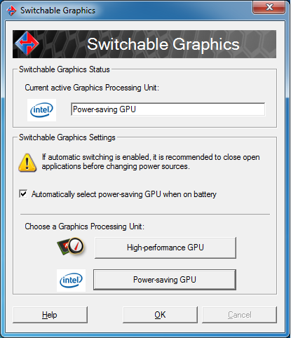 Switchable Graphics Technology Az Switchable Graphics Technology lehetővé teszi az integrált és különálló grafikus feldolgozó egység (GPU) közötti választást annak érdekében, hogy optimalizálhassa a