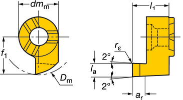 TURN - UN orout M váltólapkák omlokbeszúrás orout M - Váltólapkák M-09FA A-ív M-09F -ív A ív ív Tűrések, (col): l a= +0.05/-0 (+.002/-0) r ε= ±0.02 (±.0008) l 1= ±0.02 (±.0008) Középpont magassága: +0.