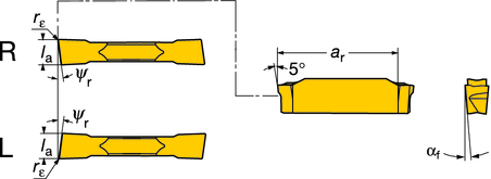 orout 1- és 2-élű Váltólapkák A TURN - UN orout 1 és 2-élű Darabolás orout 1- és 2-élű - Váltólapkák Kis előtolás Tűrések, (col): l a= ±0.02 (±.0008) r ε= ±0.05 (±.