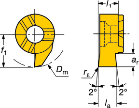TURN - UN orout M váltólapkák eszúrás Edzett anyagokhoz orout M - Váltólapkák Kiválasztás feltétele, milliméter, col (, ) Tűrések, (col): l a: +0.05/-0 (+.002/-0) l 1: ±0.02 (±.