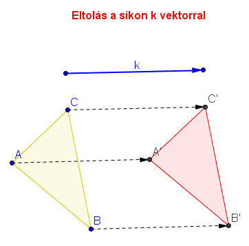 13. ábra Eltolás A vektor megrajzolása és a háromszög felvétele után az eltolást kell elvégezni, mely történhet parancs és ikon segítségével is.