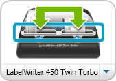 Címkék nyomtatása Ha a LabelWriter Twin Turbo nyomtató van telepítve számítógépén, a két címketekercs a nyomtatók listáján két különálló nyomtatként jelenik meg.
