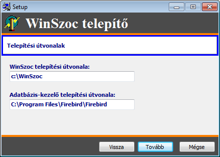 Firebird verziószámának kiválasztása lényeges, hogy minden WinSzoc programot használó gépen ugyanannak a verziónak kell futnia! Vista, Windows 2008 és Windows 7 operációs rendszer esetén csak FB 2.1.
