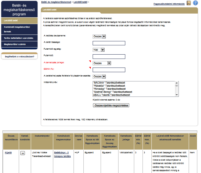 M E N Ü KERESÉSI FELTÉTELEK INTÉZMÉNYI LISTA LISTÁZÓ MEZŐ 3. ábra Kereső oldal részei A program a keresési feltételek felett mutatja a kiválasztott termékkategóriát.