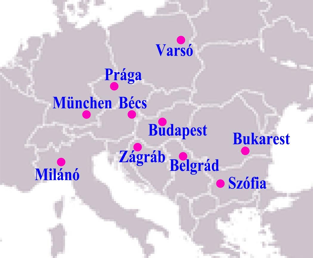 KÖZÉP-EURÓPA 1 MILLIÓ FŐNÉL NAGYOBB NÉPESSÉGŰ AGGLOMERÁCIÓI Város Ország Népesség (fő) A népességszám felmérésének időpontja Bukarest Románia 1 921 751 2002. 03. 18. Bécs Ausztria 1 878 759 2004. 01.