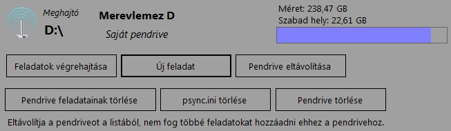 Saját, csatlakoztatott cserélhető lemez Ezek azok a csatlakoztatott cserélhető lemezek, melyeket az adott számítógépen a PendriveSync programmal már használt a felhasználó.