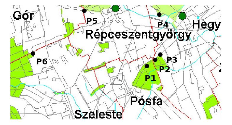 A P1., P6 sarokpontok helyzetét feltüntettük a kérelem benyújtásakor hatályos ökológiai hálózaton (1. ábra) a jelenleg hatályos ökológiai hálózaton (2.