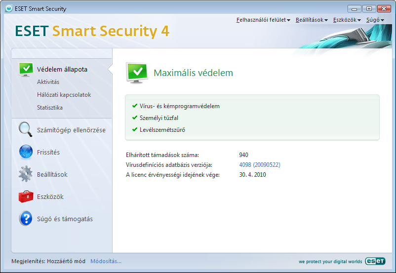 3. Útmutató kezdő felhasználók számára Ez a témakör az ESET Smart Security program és alapbeállításainak az áttekintését tartalmazza. 3.