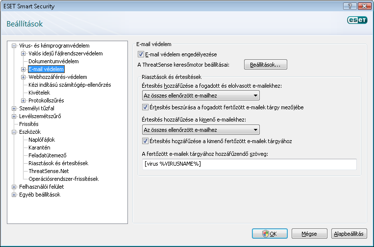 4.1.2.2 Integrálás a levelezőprogramokkal Az ESET Smart Security levelezőprogramokkal való integrálása révén fokozható az e-mailekben terjesztett kártékony kódok elleni aktív védelem.