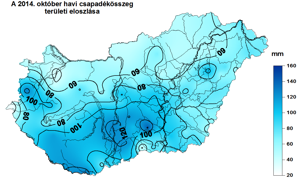 1. HELYZETÉRTÉKELÉS Csapadék 2014 októberében a rendelkezésre álló adatok szerint az ország területére lehullott csapadék mennyisége 24 mm (Szentgotthárd) és 143 mm (Jászszentlászló) között alakult,