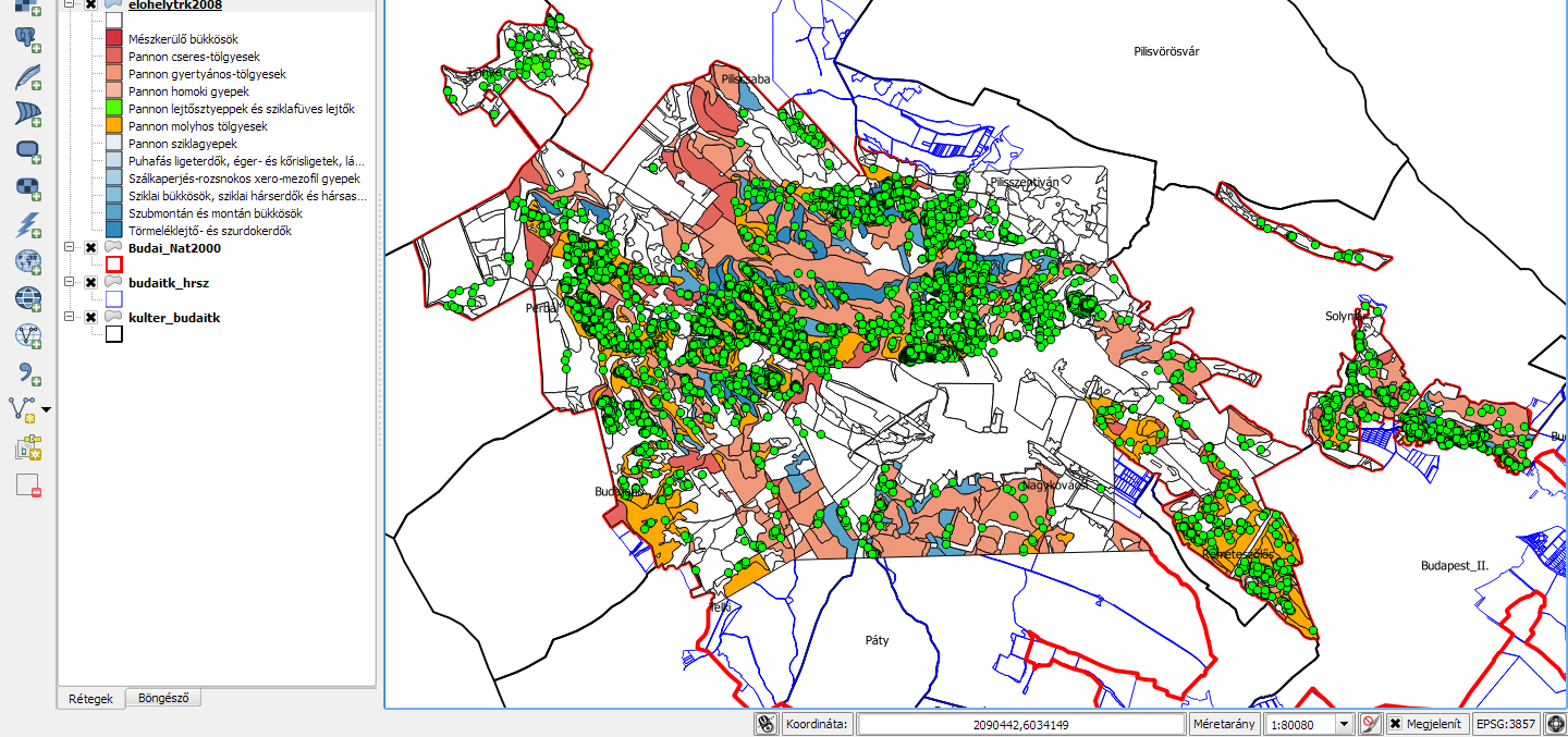 Térképi navigáció eszköztár Térképi navigáció eszközei: Térkép eltolás megadott pontra Térkép eltolás Mozgatás a szelekcióra (nem nagyítás!