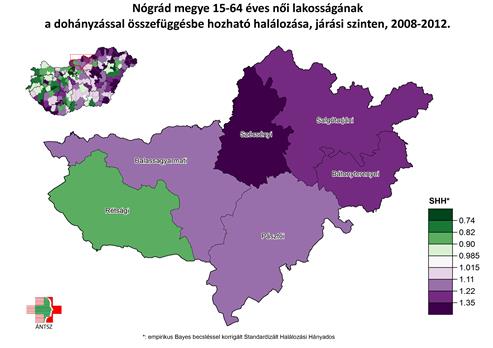 Mind a nők mind pedig a férfiak esetében magasabb a megyei érték az országos átlagtól Szécsény járásban mindkét nemnél