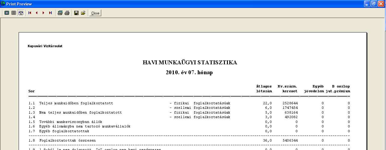 MUNKAÜGYI STATISZTIKA Ebben a menürészben a program elkészíti munkaügyi statisztikát az adott hónapra.