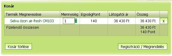 Ha bármelyik termék darabszámát szeretnéd módosítani, itt tudod megtenni, egyszerűen átírod a rossz számot a kívánt mennyiségre és megnyomod a +/- gombot.