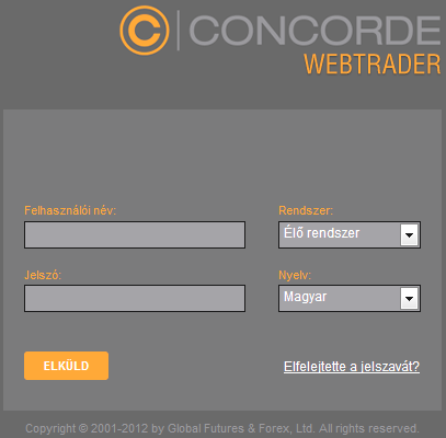 2. Bejelentkezés A Concorde WebTrader eléréséhez látogasson böngészőjével a www.concordetrader.hu weboldalra. Kattintson a képernyő jobb felső sarkában található gombra. 2.1.