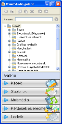 MimioStudio A MimioStudio Eszközök két megjelenési móddal használható: a teljesen kibontott nézetben, ebben az összes szolgáltatás azonnal elérhető; és az összecsukott nézetben, ez kisebb helyet